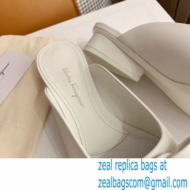 Ferragamo Heel 2cm Viva Bow Mules White