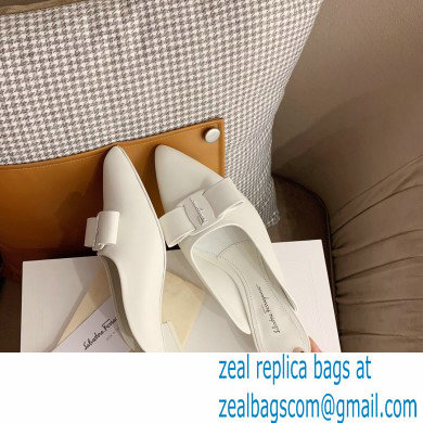 Ferragamo Heel 2cm Viva Bow Mules White