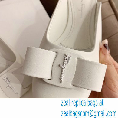 Ferragamo Heel 2cm Viva Bow Mules White