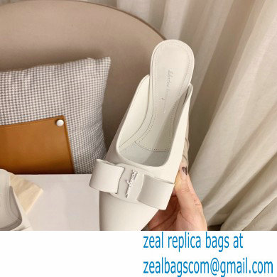 Ferragamo Heel 2cm Viva Bow Mules White