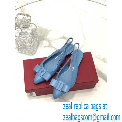 Ferragamo Heel 2cm Viva Slingbacks Blue - Click Image to Close