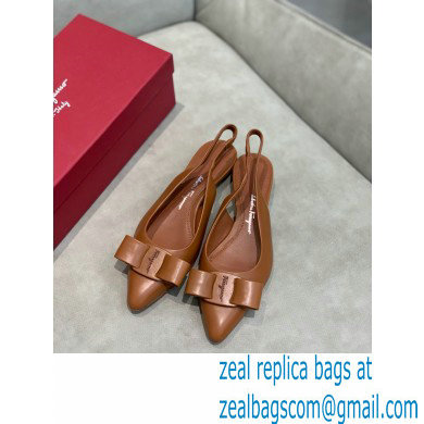 Ferragamo Heel 2cm Viva Slingbacks Brown - Click Image to Close