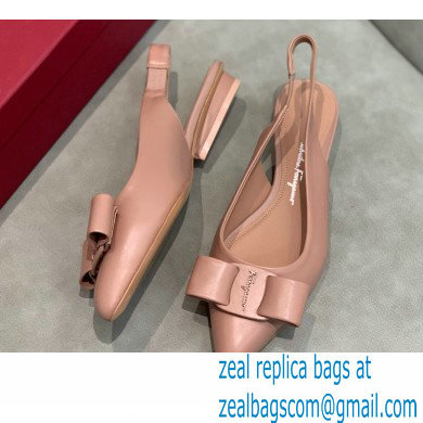 Ferragamo Heel 2cm Viva Slingbacks Nude Pink - Click Image to Close