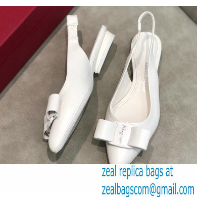 Ferragamo Heel 2cm Viva Slingbacks White