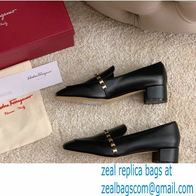 Ferragamo Heel 3cm Tilos Chain Leather Loafers/Pumps Black