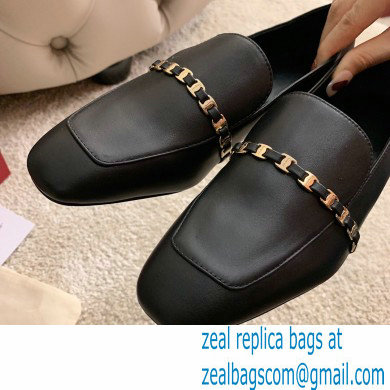 Ferragamo Heel 3cm Tilos Chain Leather Loafers/Pumps Black