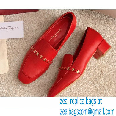 Ferragamo Heel 3cm Tilos Chain Leather Loafers/Pumps Red