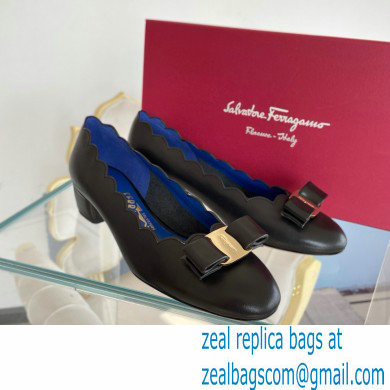 Ferragamo Heel 3cm Vara Bow Court Shoe Scalloped Black