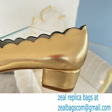 Ferragamo Heel 3cm Vara Bow Court Shoe Scalloped Gold