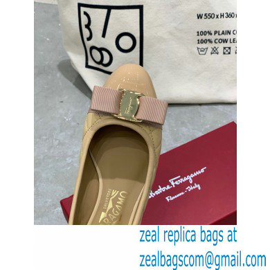 Ferragamo Heel 3cm Vara Bow Pumps Quilted Leather Beige