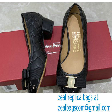 Ferragamo Heel 3cm Vara Bow Pumps Quilted Leather Black