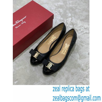 Ferragamo Heel 3cm Vara Bow Pumps Quilted Leather Black