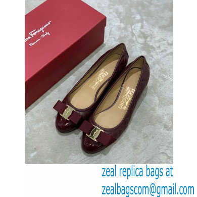 Ferragamo Heel 3cm Vara Bow Pumps Quilted Leather Burgundy - Click Image to Close