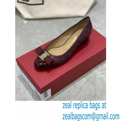 Ferragamo Heel 3cm Vara Bow Pumps Quilted Leather Burgundy