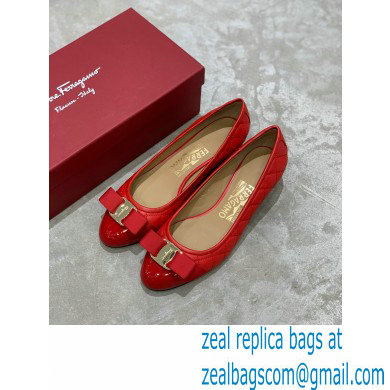 Ferragamo Heel 3cm Vara Bow Pumps Quilted Leather Red