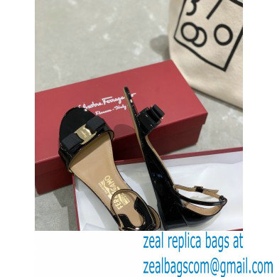 Ferragamo Heel 4.5cm Vara Bow Sandals with Strap Patent Leather Black