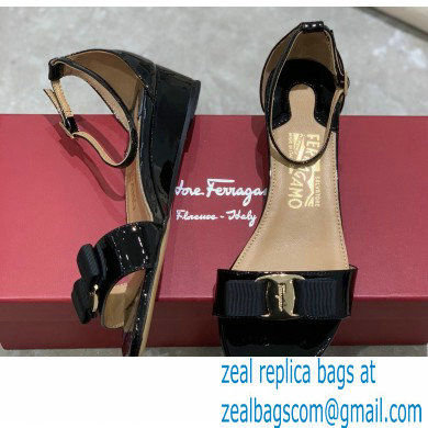 Ferragamo Heel 4.5cm Vara Bow Sandals with Strap Patent Leather Black