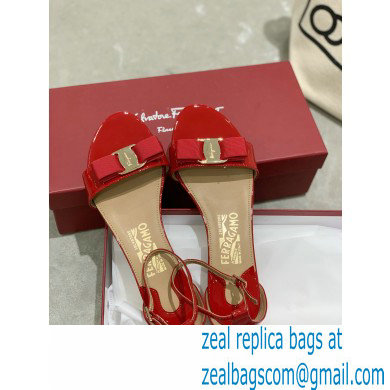 Ferragamo Heel 4.5cm Vara Bow Sandals with Strap Patent Leather Red