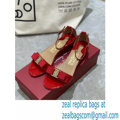 Ferragamo Heel 4.5cm Vara Bow Sandals with Strap Patent Leather Red