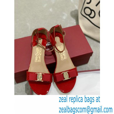 Ferragamo Heel 4.5cm Vara Bow Sandals with Strap Patent Leather Red