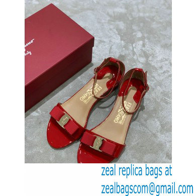 Ferragamo Heel 4.5cm Vara Bow Sandals with Strap Patent Leather Red - Click Image to Close