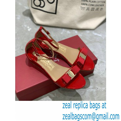 Ferragamo Heel 4.5cm Vara Bow Sandals with Strap Patent Leather Red