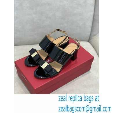 Ferragamo Heel 5.5cm Vara Bow Sandals Patent Leather Black