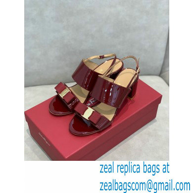 Ferragamo Heel 5.5cm Vara Bow Sandals Patent Leather Burgundy
