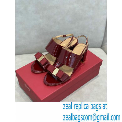 Ferragamo Heel 5.5cm Vara Bow Sandals Patent Leather Burgundy - Click Image to Close