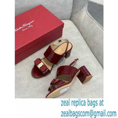 Ferragamo Heel 5.5cm Vara Bow Sandals Patent Leather Burgundy - Click Image to Close
