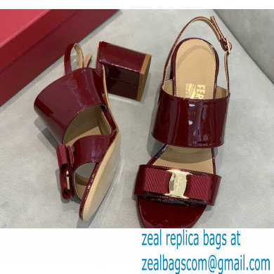 Ferragamo Heel 5.5cm Vara Bow Sandals Patent Leather Burgundy