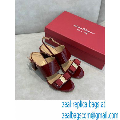 Ferragamo Heel 5.5cm Vara Bow Sandals Patent Leather Burgundy