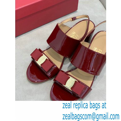 Ferragamo Heel 5.5cm Vara Bow Sandals Patent Leather Burgundy