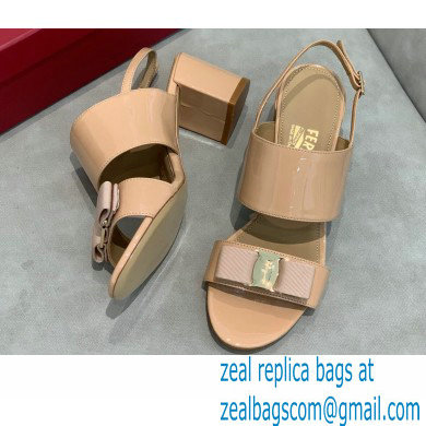 Ferragamo Heel 5.5cm Vara Bow Sandals Patent Leather Nude
