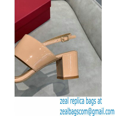 Ferragamo Heel 5.5cm Vara Bow Sandals Patent Leather Nude