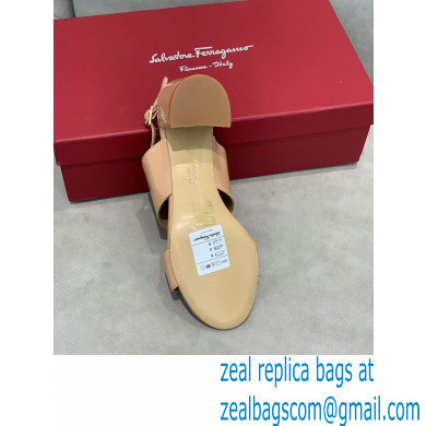 Ferragamo Heel 5.5cm Vara Bow Sandals Patent Leather Nude