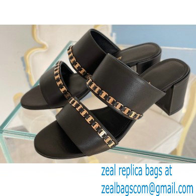 Ferragamo Heel 5.5cm Vara Chain Sandals Mules Black - Click Image to Close