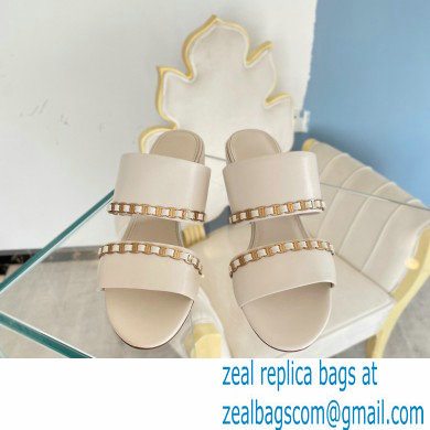 Ferragamo Heel 5.5cm Vara Chain Sandals Mules White