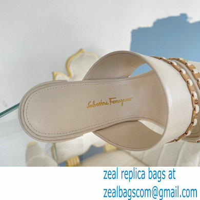 Ferragamo Heel 5.5cm Vara Chain Sandals Mules White