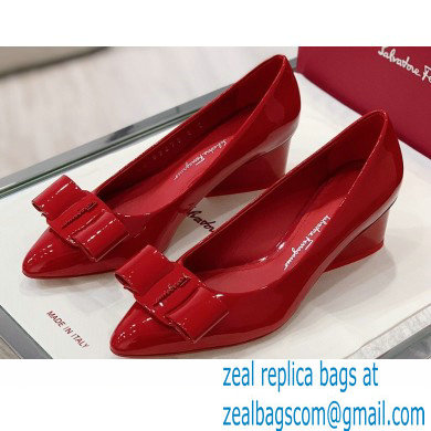 Ferragamo Heel 5.5cm Viva Pumps Patent Leather Red