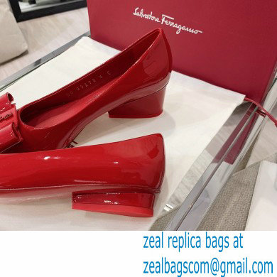 Ferragamo Heel 5.5cm Viva Pumps Patent Leather Red - Click Image to Close