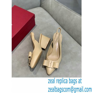 Ferragamo Heel 5.5cm Viva Slingbacks Beige - Click Image to Close