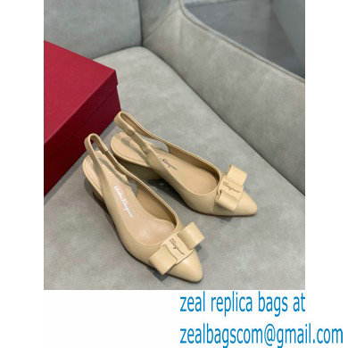 Ferragamo Heel 5.5cm Viva Slingbacks Beige - Click Image to Close