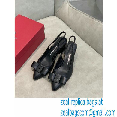 Ferragamo Heel 5.5cm Viva Slingbacks Black - Click Image to Close