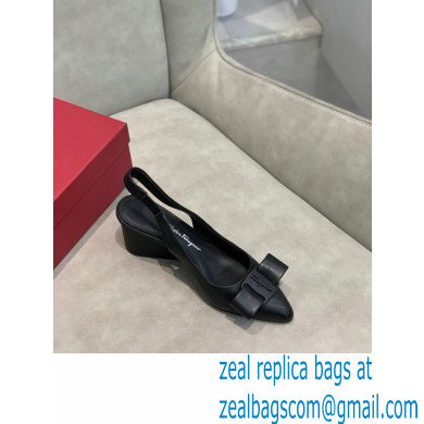 Ferragamo Heel 5.5cm Viva Slingbacks Black - Click Image to Close