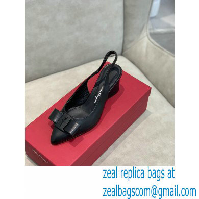 Ferragamo Heel 5.5cm Viva Slingbacks Black - Click Image to Close