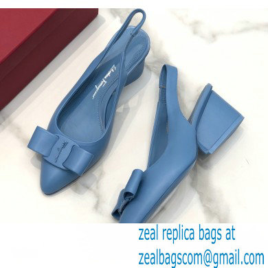 Ferragamo Heel 5.5cm Viva Slingbacks Blue - Click Image to Close