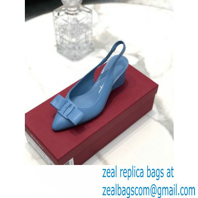 Ferragamo Heel 5.5cm Viva Slingbacks Blue - Click Image to Close