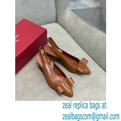 Ferragamo Heel 5.5cm Viva Slingbacks Brown - Click Image to Close