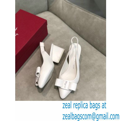 Ferragamo Heel 5.5cm Viva Slingbacks White - Click Image to Close